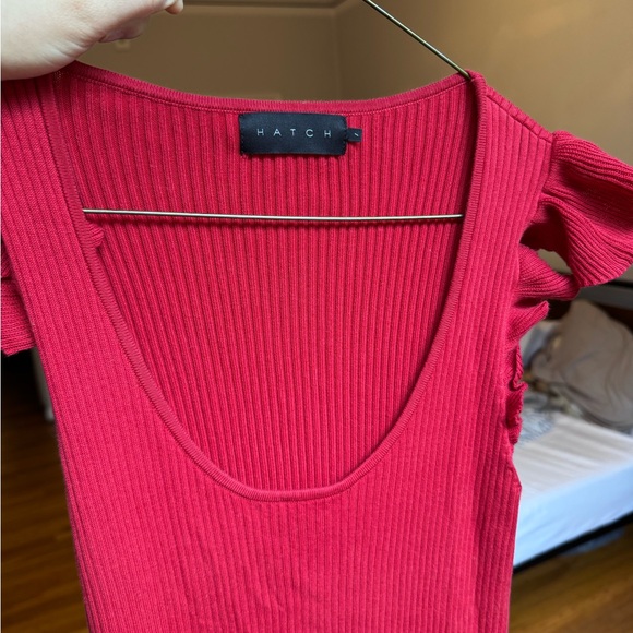 Hatch Chile Red Midi Dress with Ruffle Sleeves - Picture 4 of 7